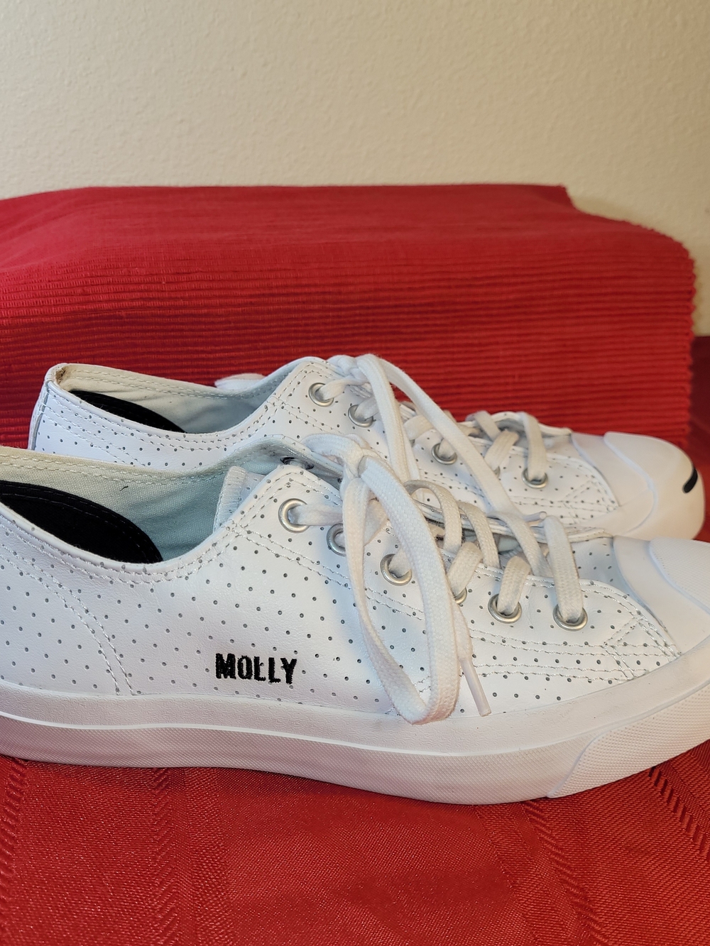 Converse Jack Purcell Perforated White Perforated Leather Sneakers, Custom MOLLY